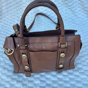Michael Kors chestnut brown pebbled leather satchel Crossbody with gold hardware